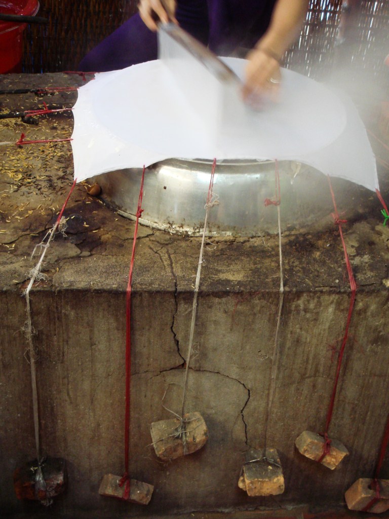 A demonstration on how to make paper-thin rice paper