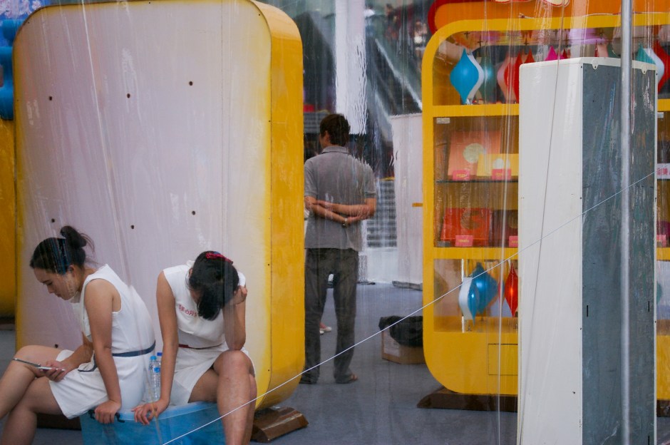Young women take a break behind the scenes